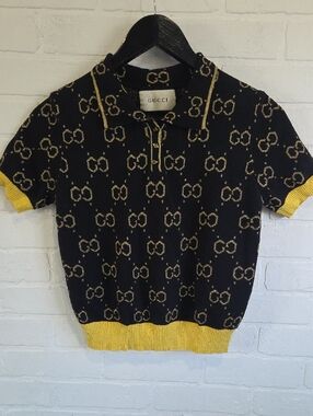 Gucci Black & Gold GG Knit Polo Shirt